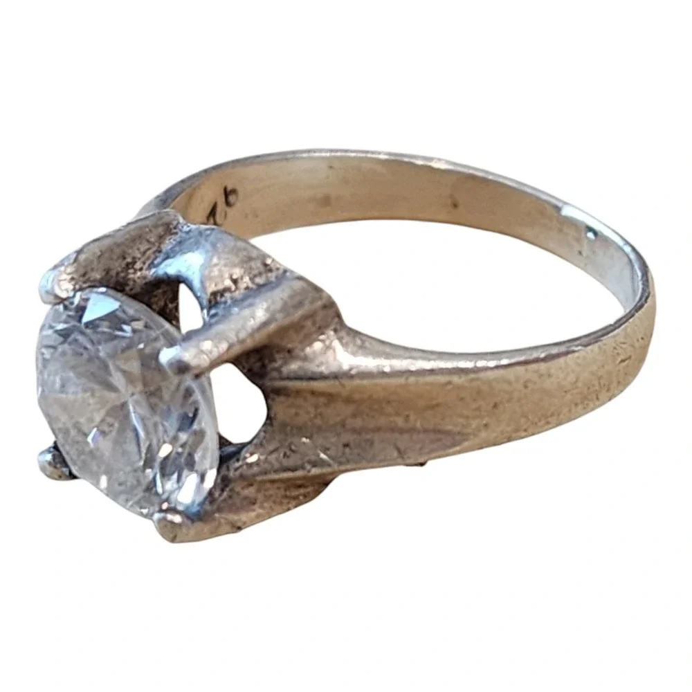 Vintage Mexico Cocktail Ring Sterling Silver 925 Size 5.75 Clear Cubic Zirconia